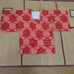 羽織 赤色 亀甲文様 扇面柄 裏地のサムネイル