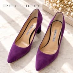 極美品 PELLICO スエードパンプス 36 紫 ブロックヒール - メルカリ