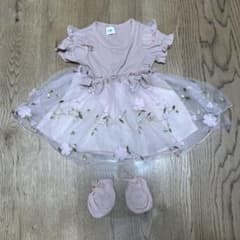 ベビー ドレス 花柄刺繍 チュール ピンク 3-6Mのサムネイル