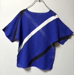 フランス製ヴィンテージ半袖トップス　Ｔシャツ　38 Lサイズ　青と白のサムネイル