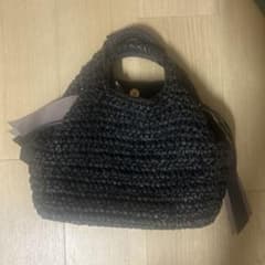 ブラック かごバッグ リボン付き ハンドバッグのサムネイル