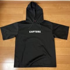 CAPTURE フード付き 黒Tシャツ　Mサイズのサムネイル