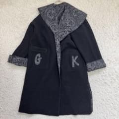 伊太利屋 ロングウールコート ブラック F ペイズリー柄 オシャレ 高級