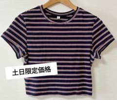 GU ボーダー クルーネック 半袖TシャツXLミニ丈のサムネイル