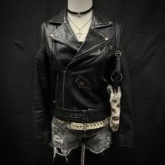 り*ふ様 00s punk rock 平成　ギャル　レザー　本革　ジャケット　お 平成ギャル y2k グランジ 本革 ダブルライダース 羊革 PUNK ギミック