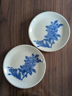 骨董 染付 印判 イゲ皿 2枚セット 輪花皿 16.7cmのサムネイル