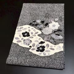 7081］名古屋帯 美品 辻ヶ花 鬼しぼ縮緬 九寸 逸品 正絹 着物 黒 