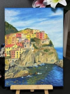 チンクエ・テッレ」 手描き 油絵 風景画 原画 肉筆 油彩画 印象派