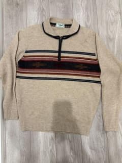 (値下げ)Crocodile ベージュ ストライプ ハーフジップ ニット Lのサムネイル