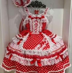 4点セットゴスロリ ロリータドレス　ロリィタ　メイド服　赤と白　水玉模様 甘ロリ 4点セットゴスロリ ロリータドレス ロリィタ メイド服 赤と白 水玉模様