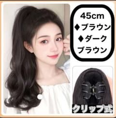 ウィッグ ポニーテール 45cm ダークブラウン 茶色 クリップ 簡単 人