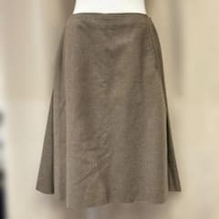 HERMES エルメス フレアスカート ひざ丈 44 ブラウン ウール×カシミア