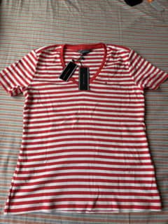 TOMMY HILFIGER Vネック Tシャツ ボーダー レッド Lのサムネイル