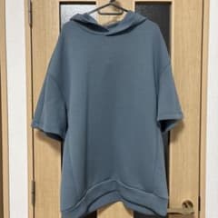 ブルーグレー 半袖フード付きトップス パーカーのサムネイル