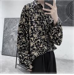 総柄 半袖 Tシャツ トップス 韓国 メンズ モード キレイめ　イエローのサムネイル