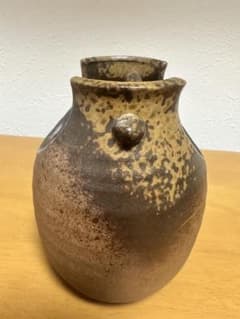丸谷秋峰作 陶器 手付花器 提手付き 一輪挿し菊花紋 和室和风インテリア 骨董風のサムネイル
