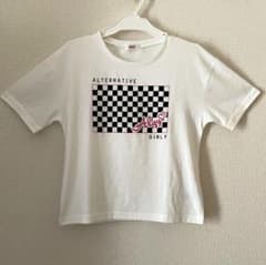 ALGY 半袖Tシャツ 150cm 白 チェッカーフラッグ ロゴT ガーリのサムネイル