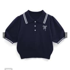リボン刺繍配色ラインニットポロトップス[gn216]のサムネイル