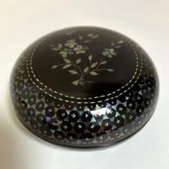 京都 鳩居堂製 螺鈿細工 香合 紫舟 黒漆 茶道具 小物入れ 漆器 骨董品f10のサムネイル