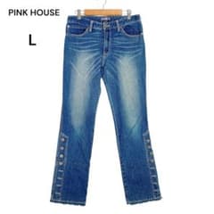 ピンクハウス 裾レース デニムパンツ L ボタン ストレッチ 青 - メルカリ
