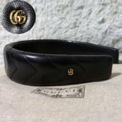 GUCCI　グッチ　ラムスキンレザー　キルティング　カチューシャ 美品 GUCCI キルティング GGマーモント ラムスキンレザー カチューシャ