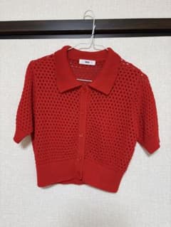 WEGO メッシュニットショートシャツ 半袖 赤のサムネイル