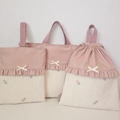 入学・入園3点セット☆ヌビ 刺繍 チューリップレッスンバッグ・上履き