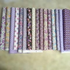 綿生地 パッチワーク カットクロス 紫 パープル 花柄 苺 20cm 16枚