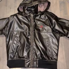 antimid フード付き レザージャケット ブラックのサムネイル