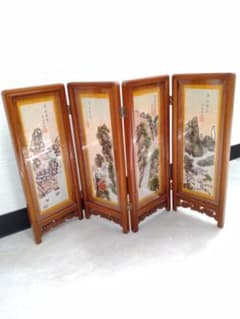 中国美術 ミニ屏風 4連 立体玉石細工 山水画 【ヴィンテージ】 - メルカリ