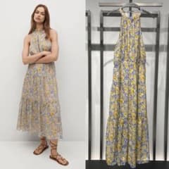 MANGO 花柄 ロングワンピース ノースリーブ フレア イエロー ブルーのサムネイル