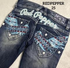 Red pepper 翼　スカルプ　ロゴ　ブーツカットデニム・ショートパンツ25 レッドペッパー デニム 25 刺繍 平成 ブーツカット 羽 希少 - メルカリ