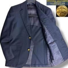 J7322美品ブルックスブラザーズMAKERS USA製金ボタン紺ブレ35SHT