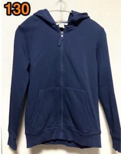 H&M ジップアップパーカー 裏起毛 134/140 ネイビーのサムネイル