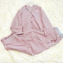 良品✨ジェラートピケ ロゴ刺繍 ストライプ柄パジャマ 赤 上下セット