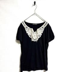 【BELLE BOUDOIR】　ブラック　Tシャツ レース　花柄　M トップス