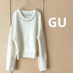 GU レディース　パールエンブロイダリーセーター　ニット　M
