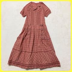 美品 PINK HOUSE ピコフリル リボン 半袖 ロング マキシ ワンピース 