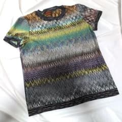 ミッソーニ オレンジタグ 春物ニット 総柄 50サイズ 大きいサイズ② MISSONI オレンジタグ大きいサイズ 半袖カラフルサマーニット 44