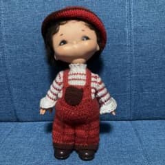 HASADA製　昭和レトロ ドール 人形 赤い帽子とオーバーオールのサムネイル