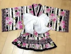 浴衣ドレス 黒 白 ピンク バラ 薔薇 姫ギャル 蝶フリル 地雷 量産