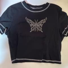 バタフライ ラインストーン Tシャツ ブラックのサムネイル