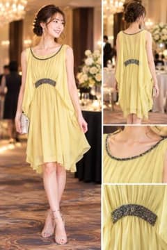 イエロー ビジュー装飾 シフォンドレスのサムネイル