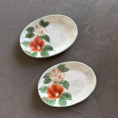 ほぼ新品》美品 陶あん 京焼 清水焼 白掛彩草花銘々皿 椿 色絵付け 陶