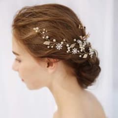 ウエディング ヘッドドレス ヘアアクセサリー ゴールド 前撮り 結婚式 髪飾りのサムネイル