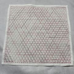 刺し子布 花ふきん9 赤い刺繍 ダイヤモンドパターンのサムネイル