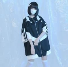 REFLEM レフレム ライン切替ジャージハーフスリーブパーカー 黒のサムネイル