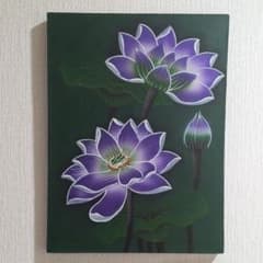 バリ島 ロータス絵画 パープル バリ絵画 アジアン雑貨 バリ雑貨 バリ