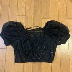 ブラック レース 半袖 トップス スパンコールのサムネイル