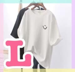 【新品】レディース 半袖 Tシャツ 白 スマイル L  シンプル 可愛い 着痩せのサムネイル